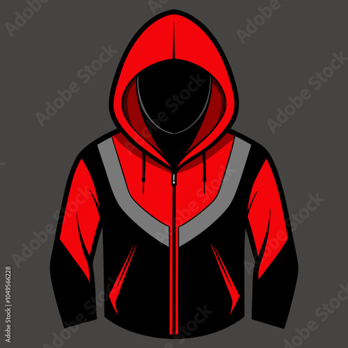 Realistic black and red hoodies silhouette vector illustration on white background