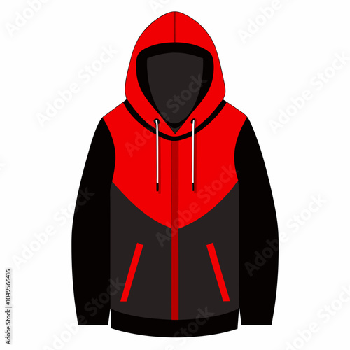 Realistic black and red hoodies silhouette vector illustration on white background