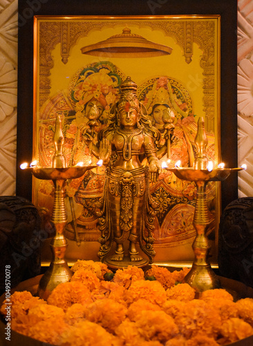 Golden statue of lord Vishnu photo