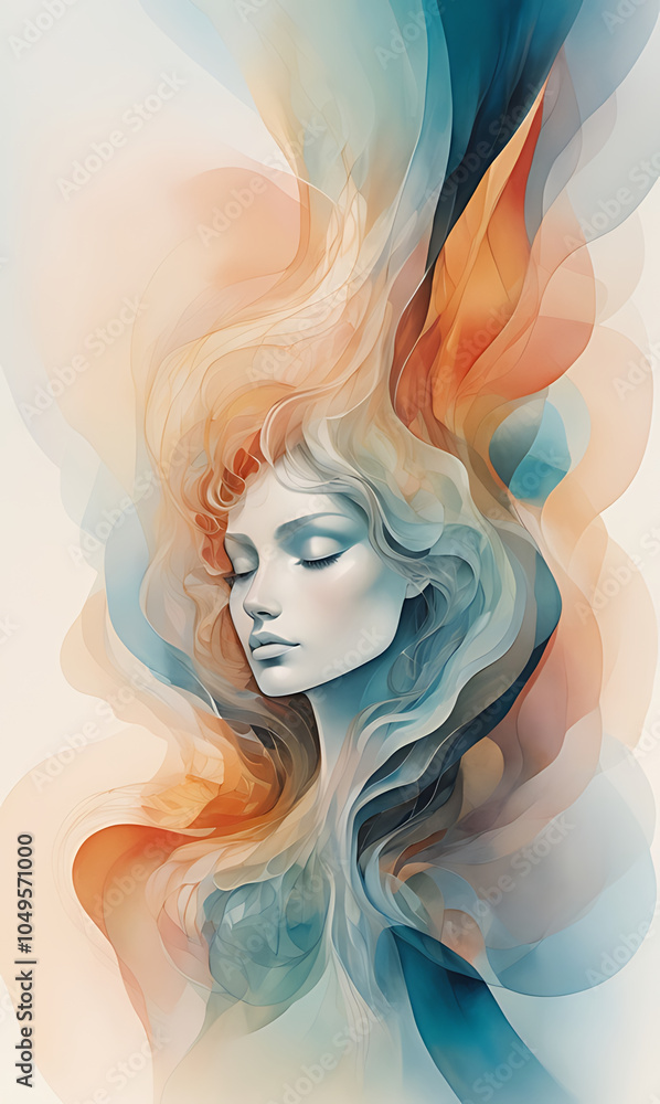 Fototapeta premium Abstract illustration showing inner strength as bold, structured forms surrounded by delicate, translucent layers, symbolizing vulnerability.