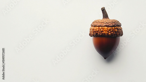 single brown acorn on white background with copy space  autumn fall nut minimalist still life  high resolution photograph  vertical  organic nature  food  rustic   thanksgiving   i