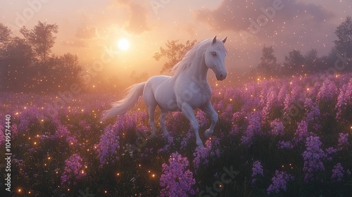 Magical Unicorn in an Enchanted Forest at Night
