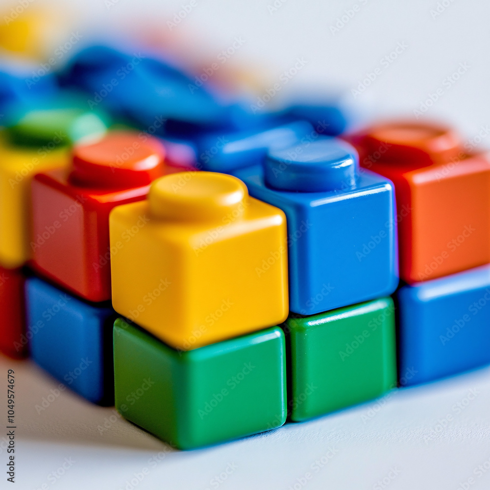 colorful plastic toy building blocks on white background colorful plastic toy building blocks on white background