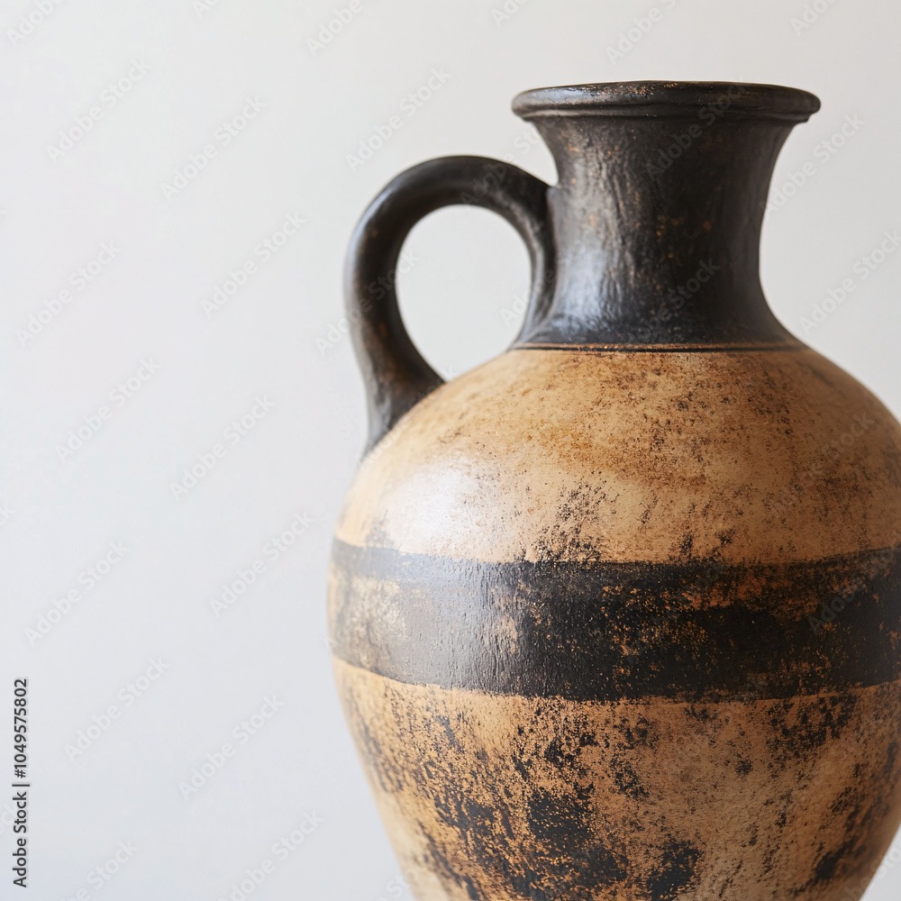rustic brown and black clay jug on white background rustic brown and black clay jug on white background