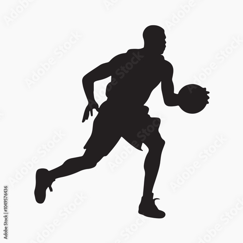 Silhouette basketball player dribbling ball