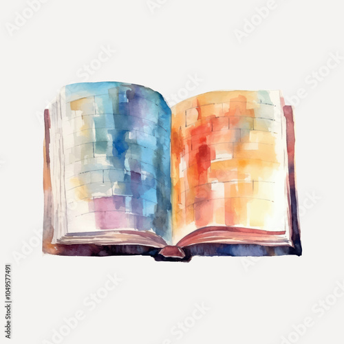 Colorful watercolor open book illustration