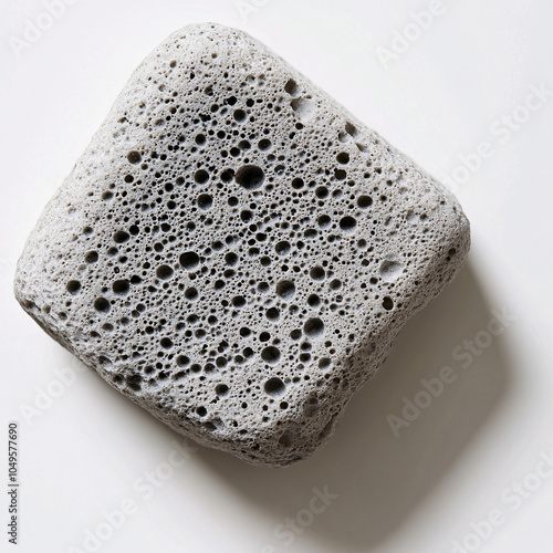 close up gray pumice stone with air bubbles texture isolated on white background