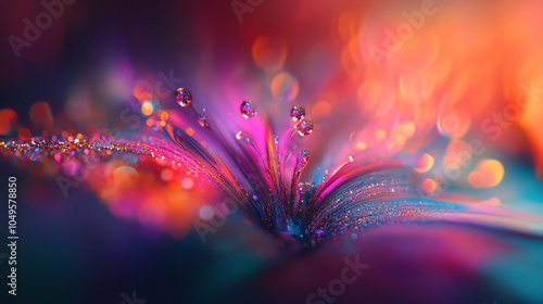 Colorful abstract art featuring vibrant droplets on a textured surface in a dreamy ambiance