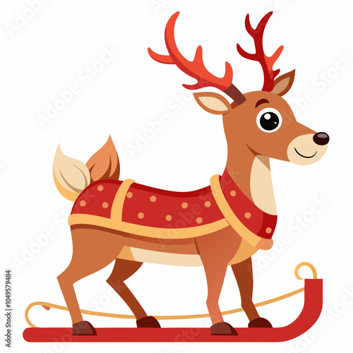 Reindeer pulling sleigh vector illustration on white background