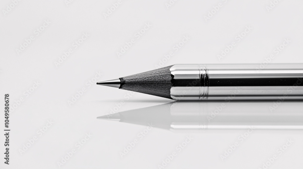 Fototapeta premium silver mechanical pencil on white background with reflection