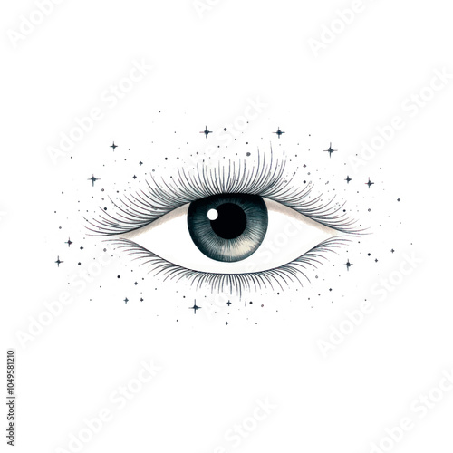 Detailed eye with surrounding stars