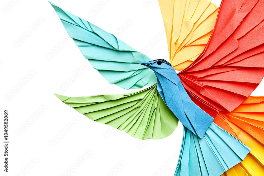 Obraz premium Vibrant Origami Hummingbird Spreading Its Colorful Wings