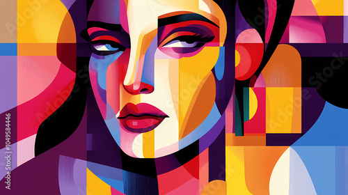 Colorful cubist portrait of a woman's. Cubist Portrait. Illustration