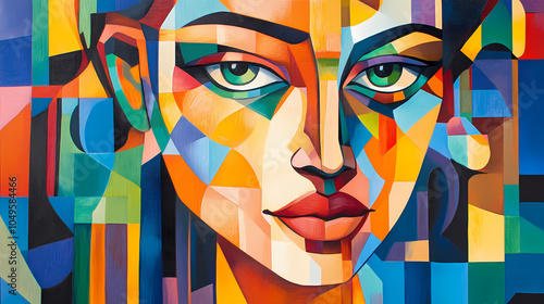 Colorful cubist portrait of a woman's. Cubist Portrait. Illustration