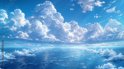 Dreamy Blue Ocean and Sky Anime Illustration