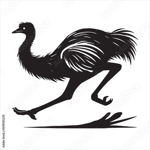 Emu Flightless bird Silhouette Design - Emu Vector illustration in black and white