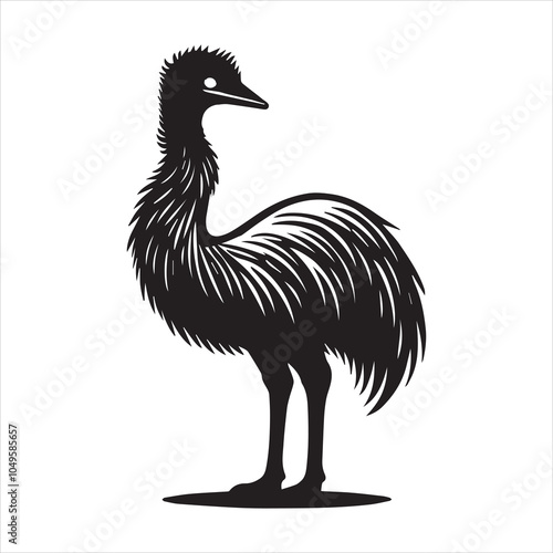 Emu Flightless bird Silhouette Design - Emu Vector illustration in black and white