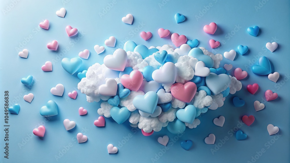 Blue and Pink Hearts on White Clouds for Gender Reveal Party Decorations Blue and Pink Hearts on White Clouds for Gender Reveal Party Decorations