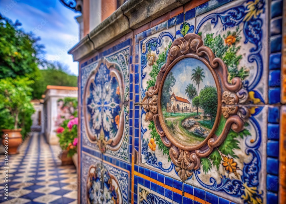 Bokeh Effect of Blue Portuguese and Dutch Tiles with Baroque and Rococo Patterns Bokeh Effect of Blue Portuguese and Dutch Tiles with Baroque and Rococo Patterns