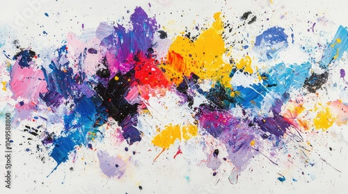 Vibrant Abstract Art with Paint Splatters on Canvas photo