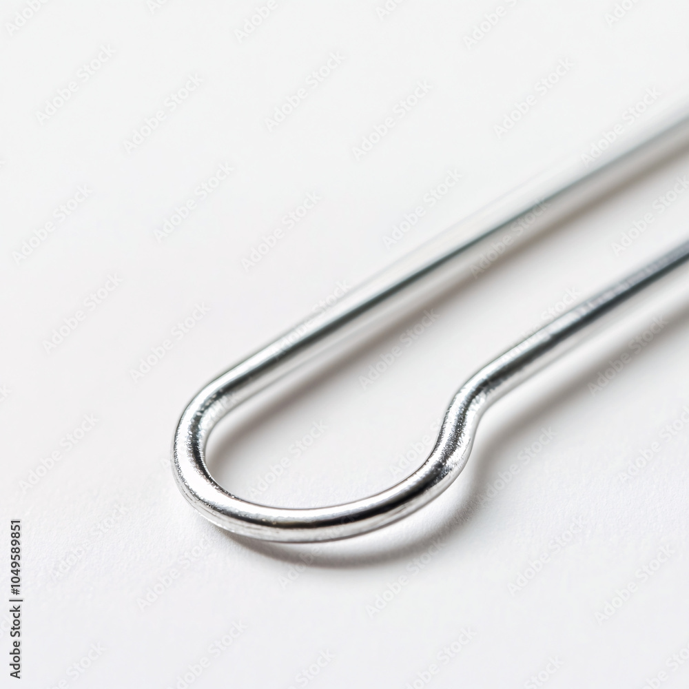 close up of a shiny silver paperclip on a white background close up of a shiny silver paperclip on a white background