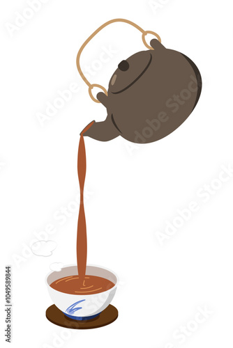 こげ茶色の急須のイラスト