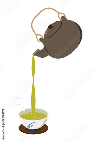汲み出し茶碗に急須でお茶を注ぐイラスト
