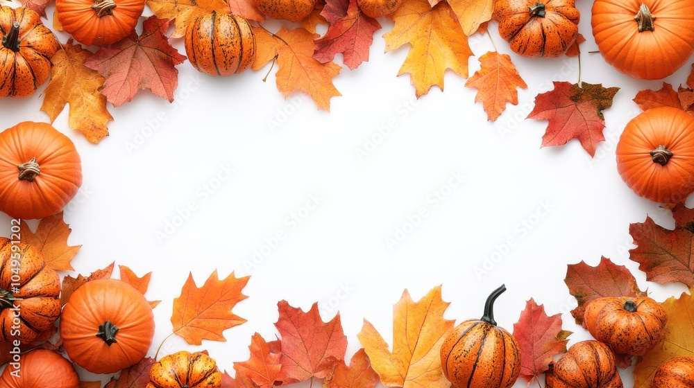 Fototapeta premium Autumn Leaves and Pumpkins on White Background