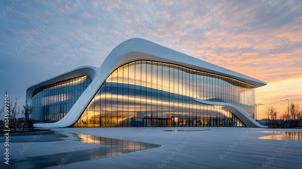 Obraz premium Modern Contemporary Building Showcasing Sharp Architectural Design in Urban Setting