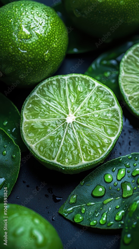 Fresh Juicy Lime Slices with Water Droplets Fresh Juicy Lime Slices with Water Droplets