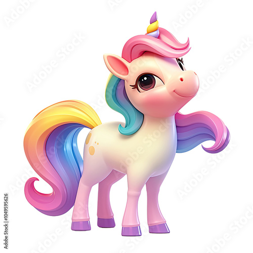 3d cartoon unicorn on a transparent background.