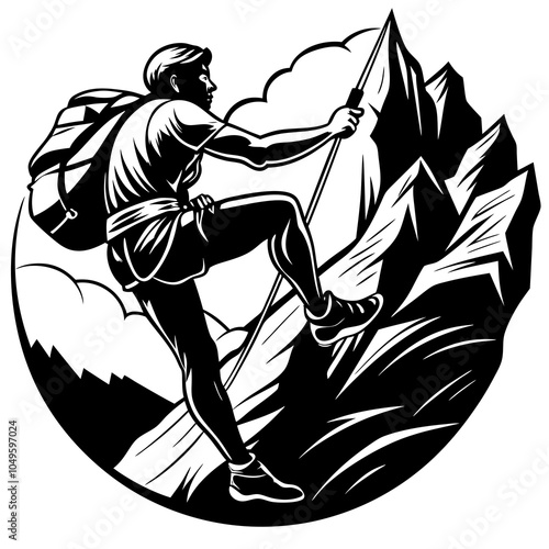 Rock climber silhouette vector illustration on white background