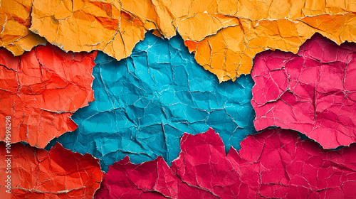 Wallpaper Mural A close-up of colorful crumpled paper with a blue section in the center, forming a unique abstract pattern. Torontodigital.ca