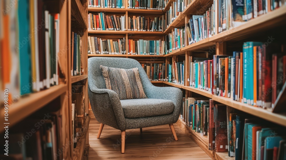 Modern Clean Library with Minimal Shelving and Comfort Modern Clean Library with Minimal Shelving and Comfort