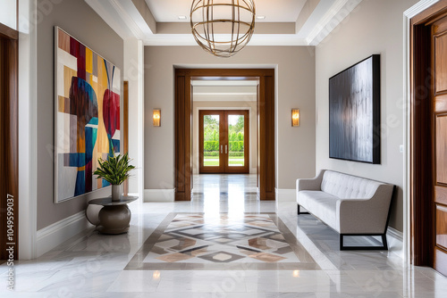 Elegant Mid-Century Modern Foyer with Stylish Furniture