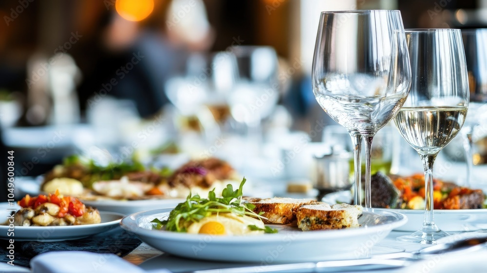 Gourmet dishes displayed on a luxurious dining table, perfect for promoting premium culinary experiences and fine dining Gourmet dishes displayed on a luxurious dining table, perfect for promoting premium culinary experiences and fine dining