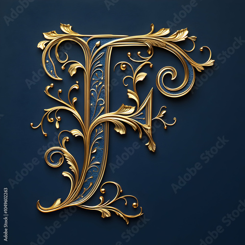Elegant Letter F Design Featuring Thin Lines and Intricate Details, Classic Style, Isolated on White Background