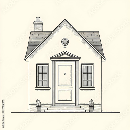 Minimalist Line Art House Icon Featuring a Door and Single Window on a Clean Background