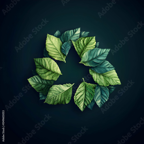 Minimalist Leaf Logo Enclosed in Recycle Icon Shape, Symbolizing Sustainability and Eco-Friendliness photo