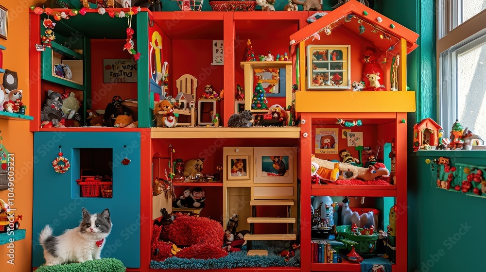 Fototapeta premium Colorful Pet Condo Decorated for Holiday Fun