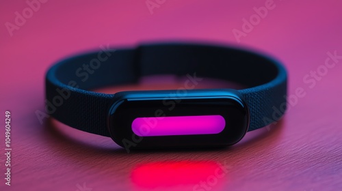 Closeup of a wristband showing realtime glucose levels, bright lighting, shallow focus photo