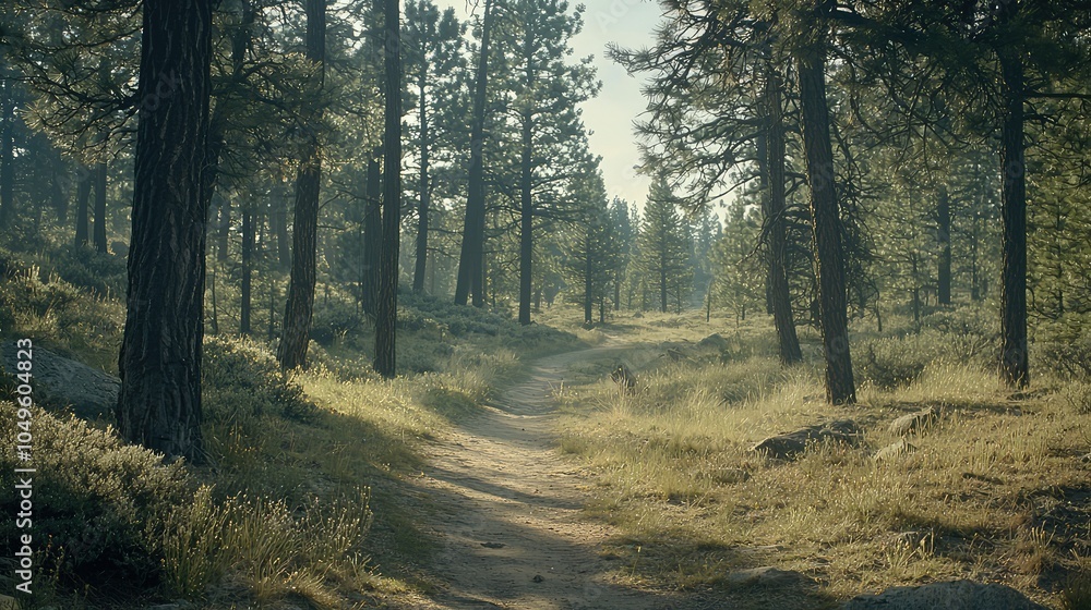 Fototapeta premium Serene Hiking Trail Through Dusty Forest Landscape