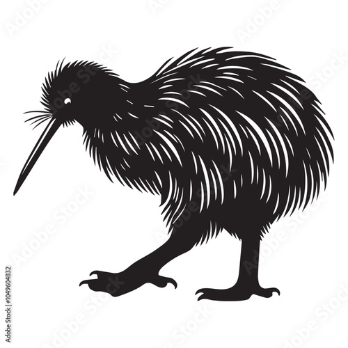 Kiwi Flightless Bird Silhouette Design - Kiwi bird Vector illustration in black and white