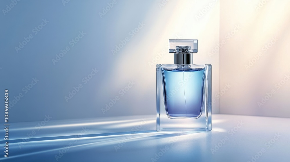 Transparent glass perfume bottle with minimal branding, softly lit, clean white background, with subtle reflections for elegance Transparent glass perfume bottle with minimal branding, softly lit, clean white background, with subtle reflections for elegance