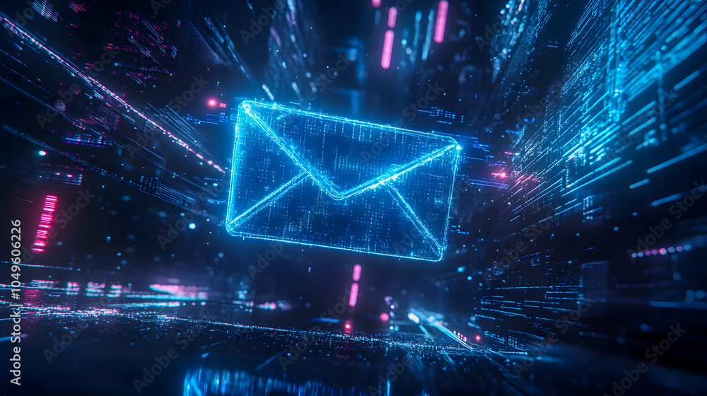 Fototapeta premium Digital Email Concept with Neon Effects and Data Stream