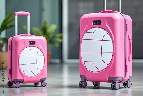 Volleyball A volleyball themed pink smart luggage with a trackin photo