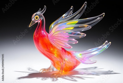 Vibrant Glass Phoenix Translucent feathered structures with brig photo