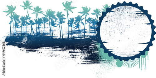 grunge summer banner with palms