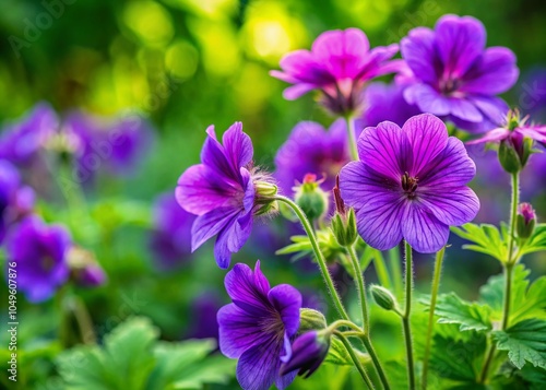 Purple Hardy Geranium Wallichianum in a Secret Garden - Summer Blooms for Nature Lovers and Garden Enthusiasts photo