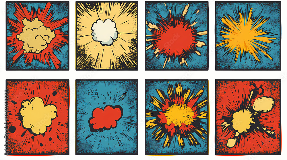 Pop art style comic sound effects, png cartoon explosions, sound expression and comic speech bubble, set Pop Art Comic. Illustration Pop art style comic sound effects, png cartoon explosions, sound expression and comic speech bubble, set Pop Art Comic. Illustration